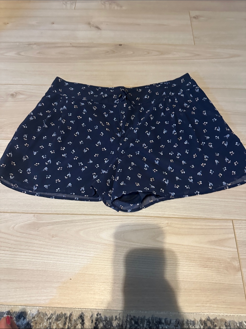 LC Lauren Conrad Navy Blue Floral High-Waist Pull-On Shorts